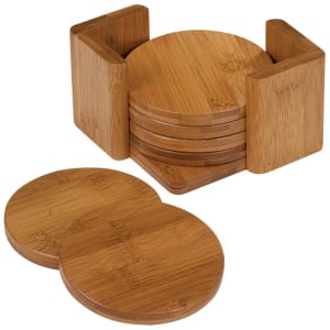 3 3/4" Bamboo Round 6-Coaster Set with Holder