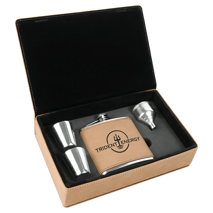 6 oz. Laserable Leatherette Flask Gift Set - Creekside Wholesale