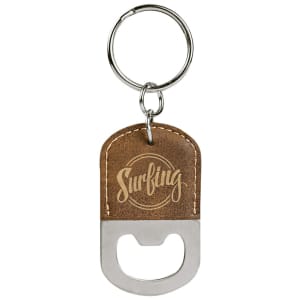 Oval Laserable Leatherette Bottle Opener Keychain